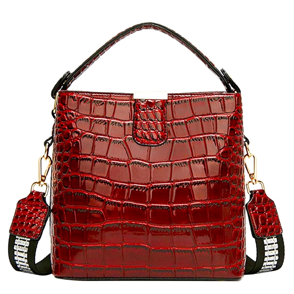 Elegant Red Crocodile Pattern Crossbody Handbag